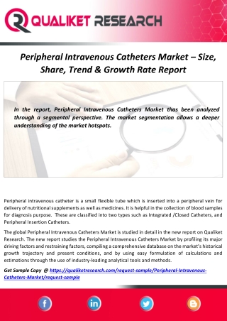 Global Peripheral Intravenous Catheters Market Trend, Growth, Application and Outlook Analysis Report 2027