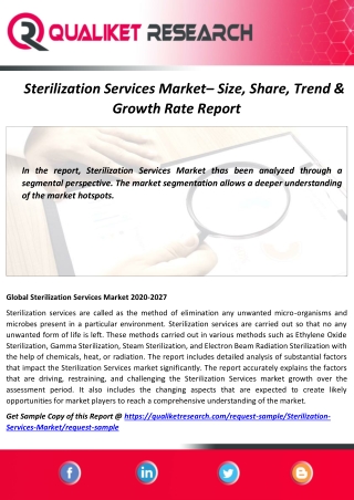 Sterilization Services Market Assessment, Opportunities, Insight, Trends, Key Players – Analysis Report to 2027