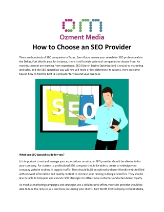 How to Choose an SEO Provider