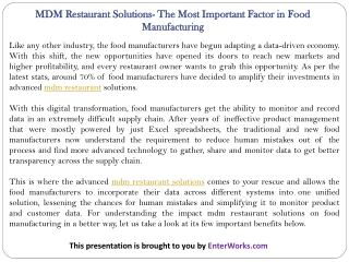 MDM Restaurant Solutions- The Most Important Factor in Food Manufacturing