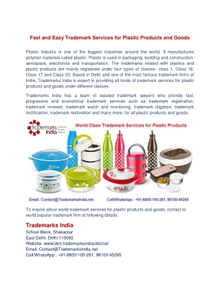 Fast and Easy Trademark Services for Plastic Products and Goods