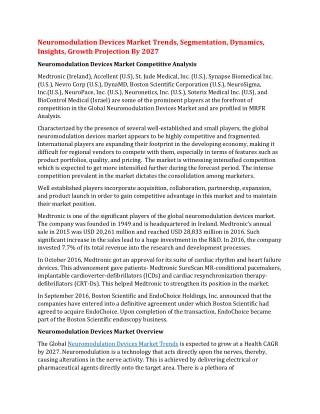 Neuromodulation Devices Market Trends, Segmentation, Dynamics, Insights, Growth Projection By 2027
