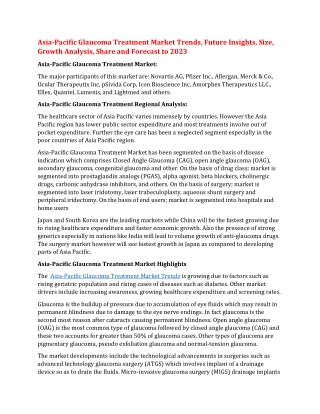 Asia-Pacific Glaucoma Treatment Market Trends, Future Insights, Size, Growth Analysis, Share and Forecast to 2023