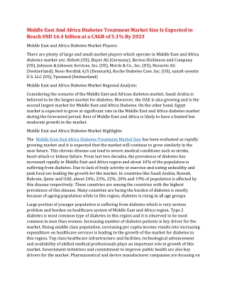 Middle East And Africa Diabetes Treatment Market Size Is Expected to Reach USD 16.4 billion at a CAGR of 5.1% By 2023