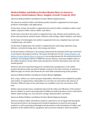 Medical Rubber and Balloon Product Market Share in Americas, Dynamics, Global Industry Share, Insights, Growth Trends By