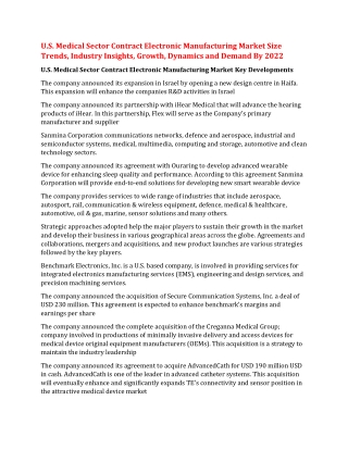 U.S. Medical Sector Contract Electronic Manufacturing Market Size Trends, Industry Insights, Growth, Dynamics and Demand