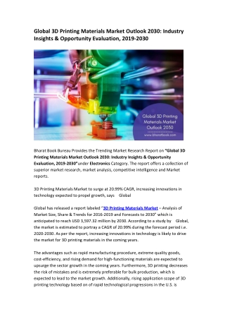 Global 3D Printing Materials Market Outlook 2030