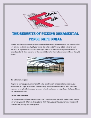 The Benefits of Picking Ornamental Fence Cape Coral