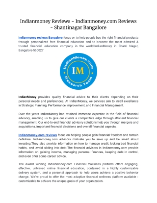 Indianmoney Reviews - Indianmoney.com Reviews  - Shantinagar Bangalore