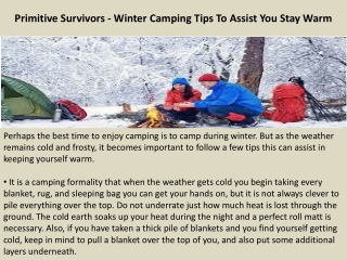 Primitive Survivors - Winter Camping Tips To Assist You Stay Warm