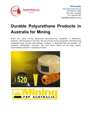 Durable Polyurethane Products in Australia for Mining