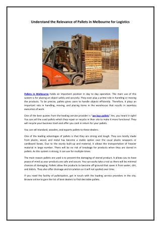 Understand the Relevance of Pallets in Melbourne for Logistics