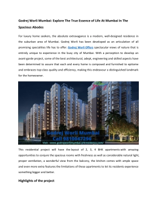 Godrej Worli Mumbai Booking Offers