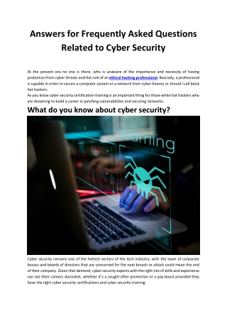 Answers for Frequently Asked Questions Related to Cyber Security