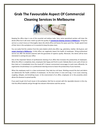 Grab The Favourable Aspect Of Commercial Cleaning Services In Melbourne