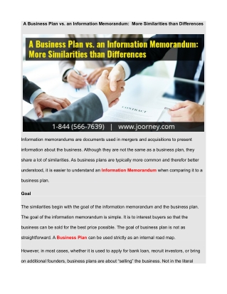 A Business Plan vs. an Information Memorandum:  More Similarities than Differences