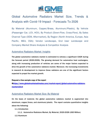Global Automotive Radiators Market Size, Trends & Analysis with Covid-19 Impact - Forecasts To 2026