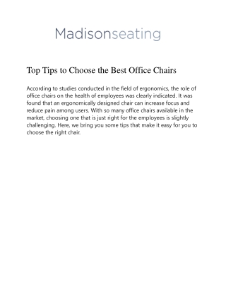 Top Tips to Choose the Best Office Chairs