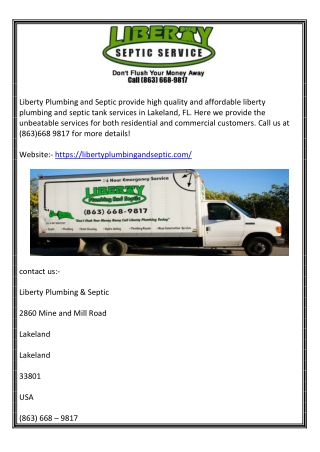 Liberty Plumbing and Septic Tank Services in Lakeland, FL