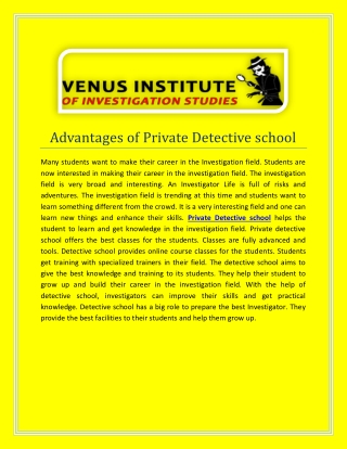 Advantages of Private Detective school