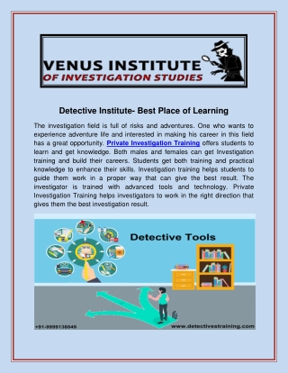 Detective Institute- Best Place of Learning