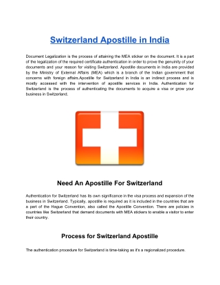 Switzerland Apostille in India