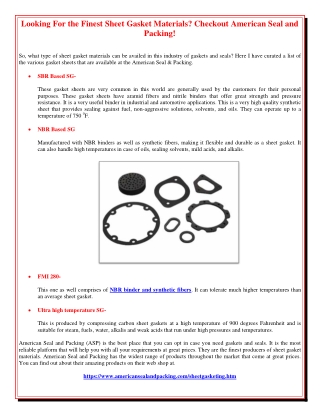 Looking For the Finest Sheet Gasket Materials? Checkout American Seal and Packing!