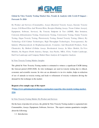 Global In Vitro Toxicity Testing Market Size, Trends & Analysis with Covid-19 Impact - Forecasts to 2026