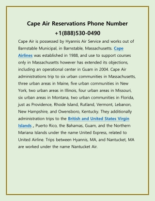 Cape Air Reservations Phone Number  1(888)530-0490