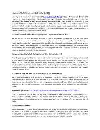 Industrial IoT (IIoT) Market by Device & Technology | COVID-19 Impact Analysis | MarketsandMarke
