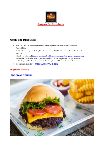 5% Off - Burgers On Broadway Ermington Takeaway menu, NSW