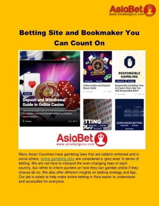 Betting Site and Bookmaker You Can Count On - AsiaBetGuru