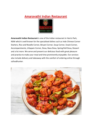 Amaravathi Indian Restaurant Harris Park Menu, NSW - 5% Off