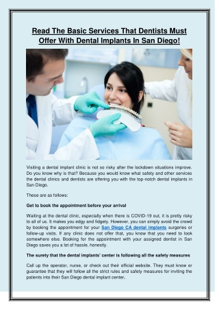 Read The Basic Services That Dentists Must Offer With Dental Implants In San Diego!