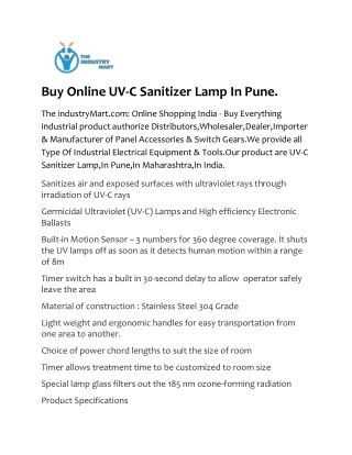Buy Online UV-C Sanitizer Lamp In Pune,India