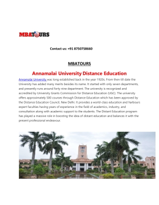 Annamalai University Distance Education MBA | Last Date to Apply