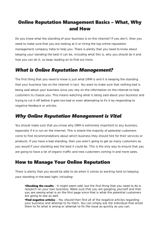 Online Reputation Management Basics – What, Why and How
