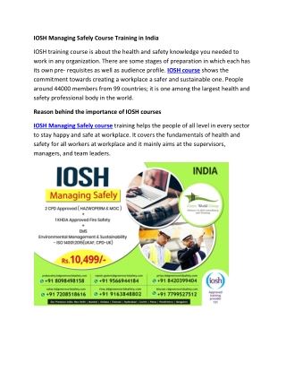 IOSH Managing Safely Course Training in India