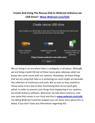 Create And Using The Rescue Disk In Webroot Antivirus via USB Drive?- Www.Webroot.com/Safe