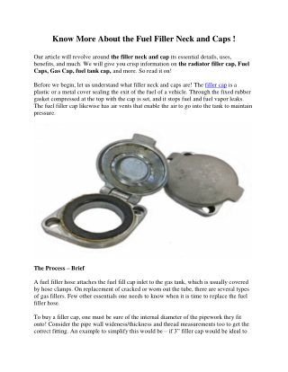 Know More About the Fuel Filler Neck and Caps !