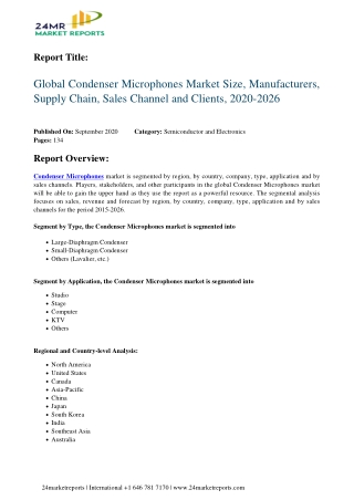 Condenser Microphones Market Size, Manufacturers, Supply Chain, Sales Channel and Clients, 2020-2026