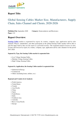 Sensing Cables Market Size, Manufacturers, Supply Chain, Sales Channel and Clients, 2020-2026