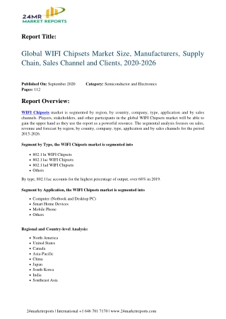 WIFI Chipsets Market Size, Manufacturers, Supply Chain, Sales Channel and Clients, 2020-2026