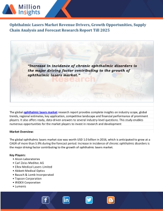 Ophthalmic Lasers Market Share Value, Revenue Analysis, and Growth Driving Factors, 2025