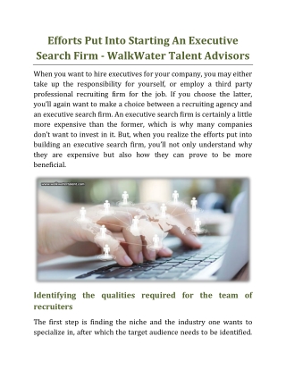 Efforts Put Into Starting An Executive Search Firm - WalkWater Talent Advisors