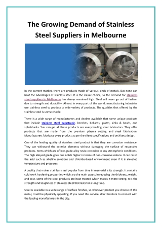 The Growing Demand of Stainless Steel Suppliers in Melbourne