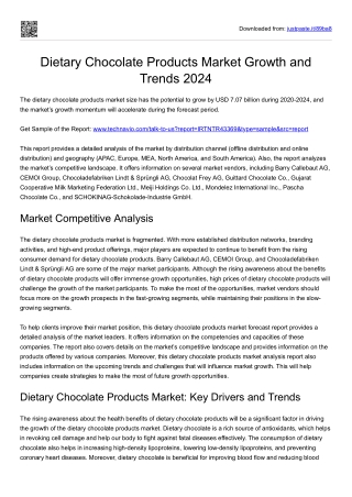 Dietary Chocolate Products Market Analysis Report and Size 2024