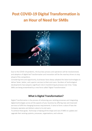 Post COVID-19 Digital Transformation is an Hour of Need for SMBs - Technosip
