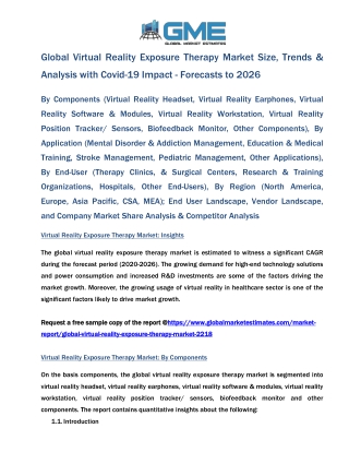 Global Virtual Reality Exposure Therapy Market Size, Trends & Analysis with Covid-19 Impact - Forecasts to 2026