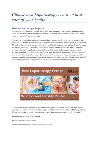 Choose best Laparoscopy centre to best care of your health
